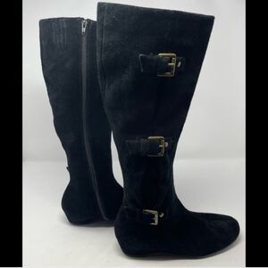 AEROSOLES Black Club Sota Suede Boots‎ with Buckles - 6.5 - Like New